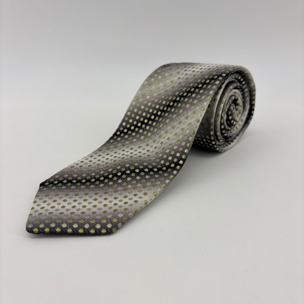 Linea In Necktie Mens OS Grey Green Polka Dot Silk Made in Italy Geometric Tie